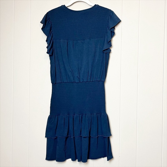 Sundays Ridley Dress Small Navy Blue stretch jersey knit ruffle flutter sleeve - Picture 5 of 10